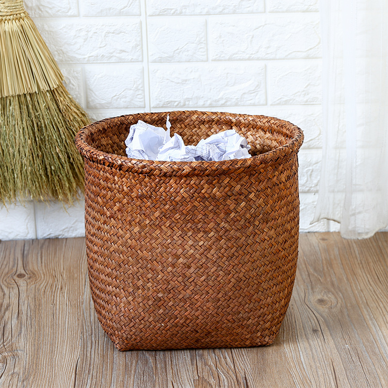 家用大号草编垃圾桶 编织垃圾篓 田园废纸篓 收纳桶 花盆套