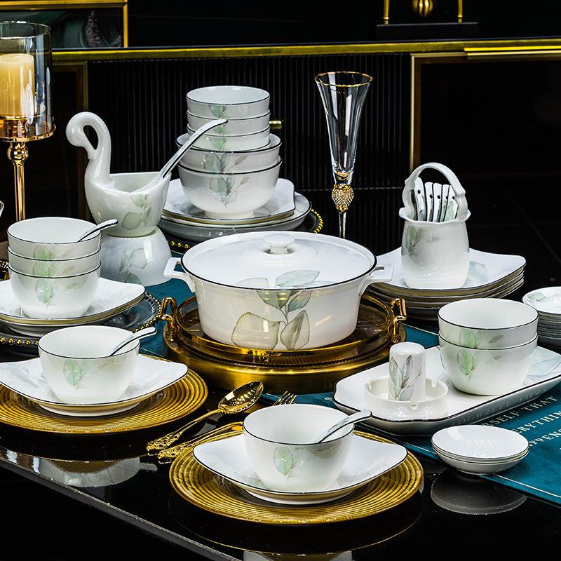 茹居新中式陶瓷餐具碗碟套装家用米饭碗可自由diy组合套装方盘子