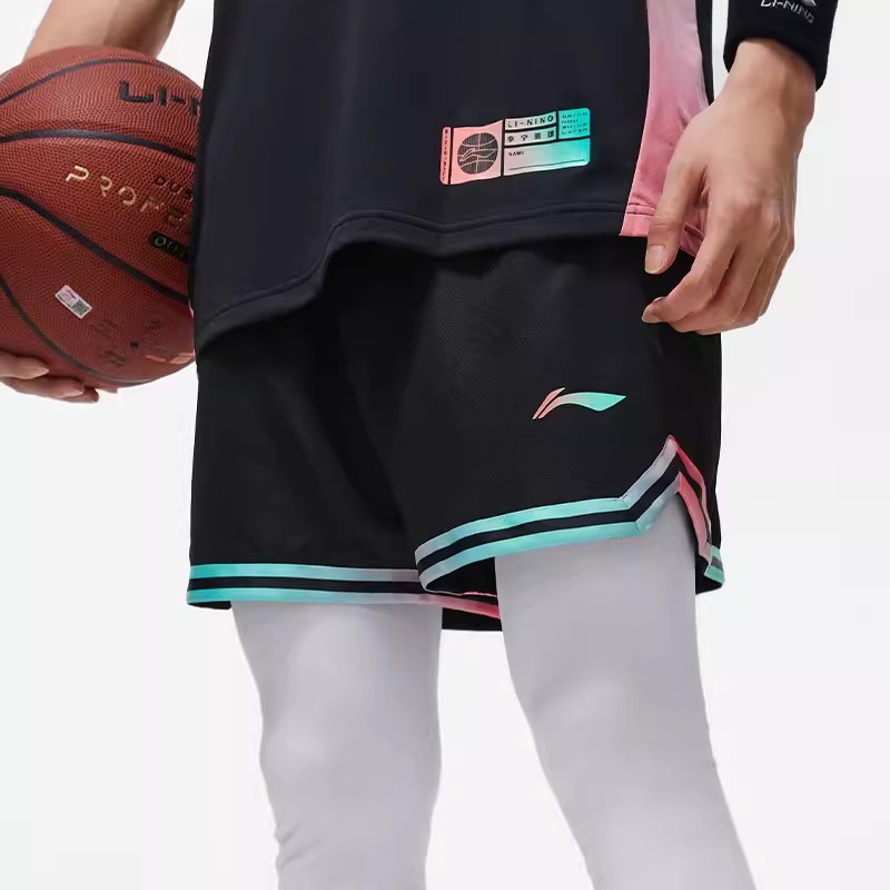 李宁短裤2023夏季新款男子运动休闲排湿宽松比赛篮球裤 AAPT043