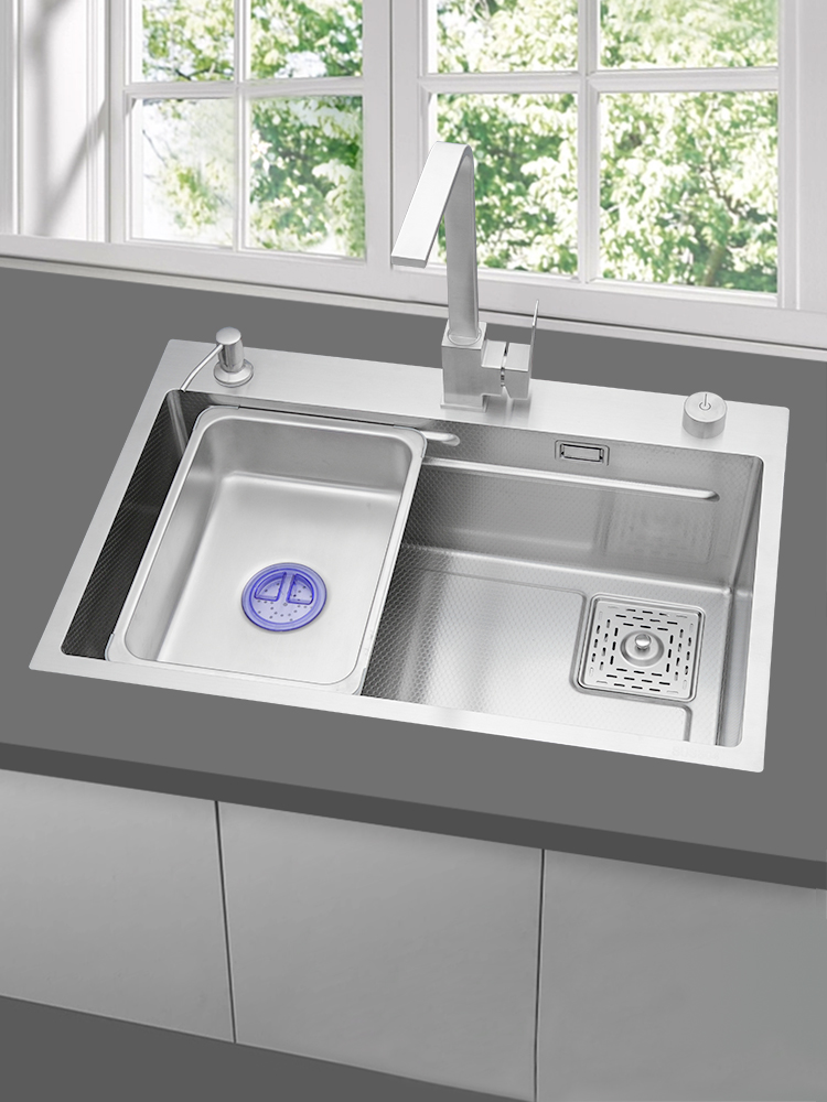 蜂窝压纹SUS304不锈钢手工盆厨房水槽大单槽台下洗菜盆加厚洗碗池
