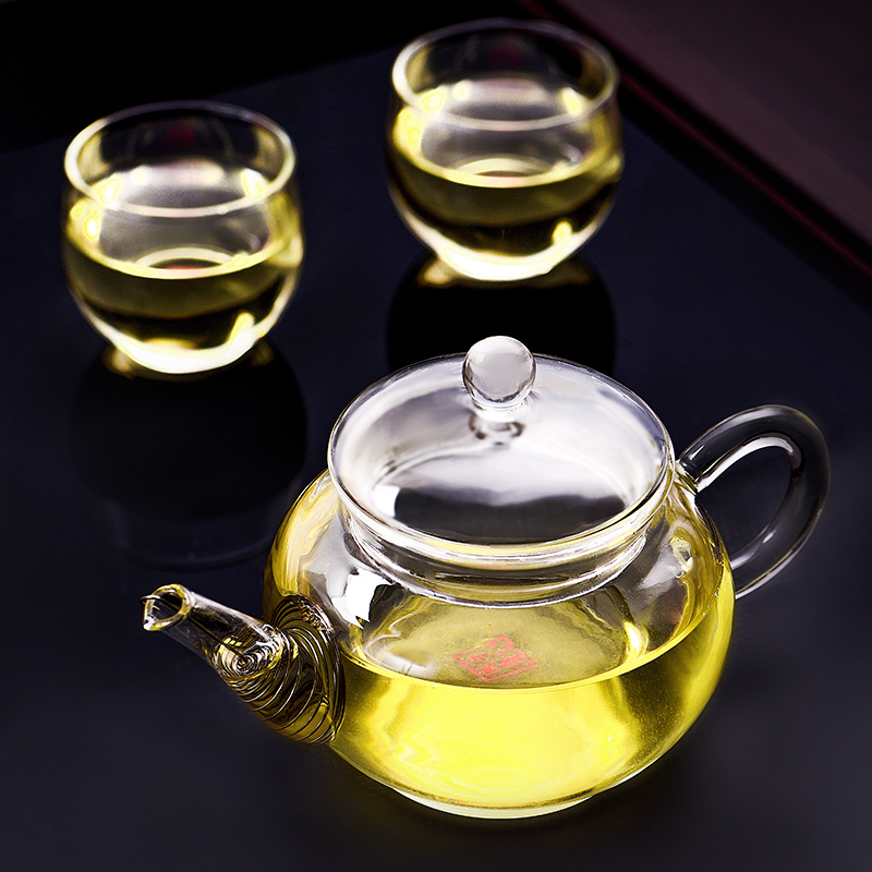 天福茗茶耐热玻璃茶具泡茶壶简怡壶组一壶(250ml)二杯(70ml×2)