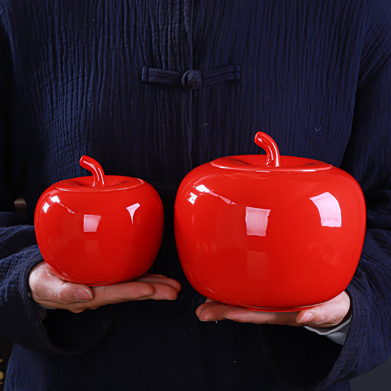 陶瓷大号茶叶罐密封罐普洱罐创意苹果糖盒便携家用红绿茶罐礼盒