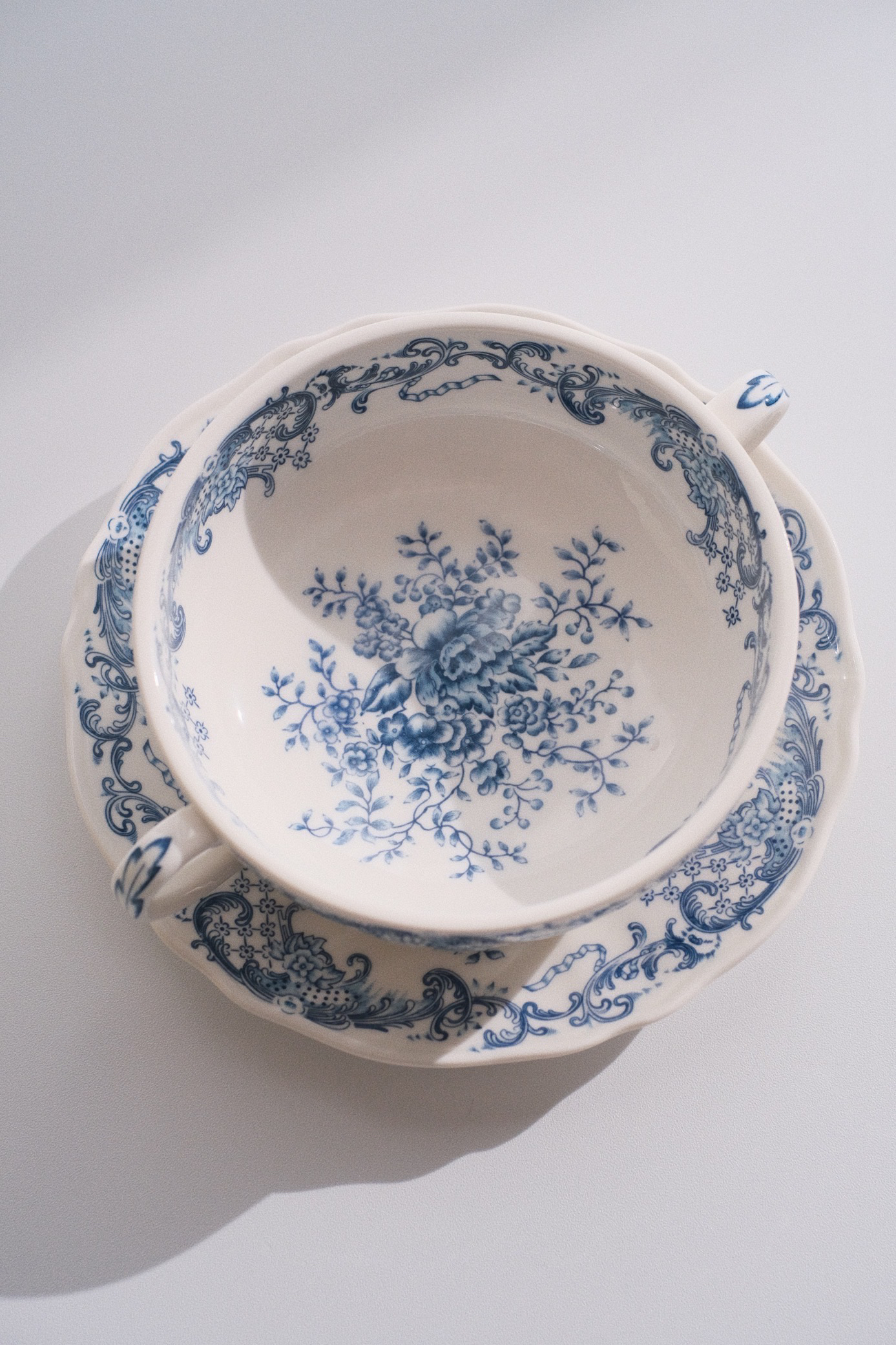 法瓷著名VB器型  出口中古兰花双耳碗碟套装复古白瓷青花咖啡杯