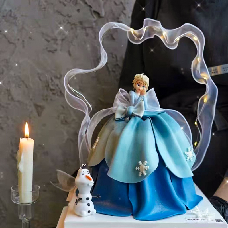 蜥蜴公主蓬蓬裙蛋糕礼服蛋糕冰雪公主雪宝蛋糕装饰新款透明丝带网