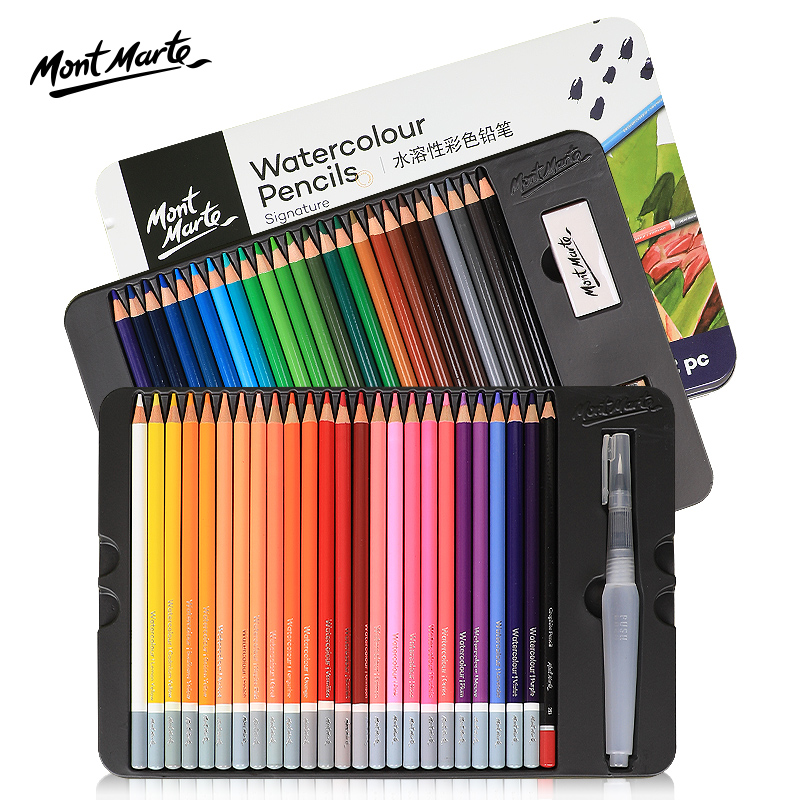 蒙玛特 水溶性彩铅笔手绘画学生美术生用24色36色涂鸦彩绘笔套装