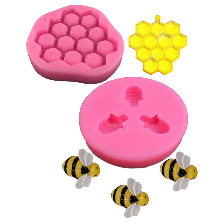 三只蜜蜂蜂巢DIY卡通蛋糕巧克力翻糖滴胶烘焙装饰工具硅胶模具