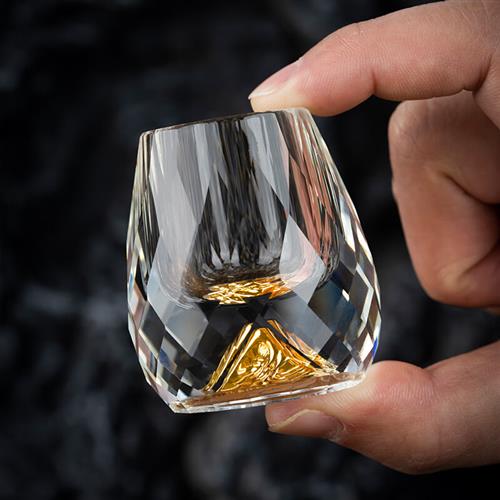 RCOMS1950 白酒杯分酒器套装  钻石刻面无铅水晶玻璃金山一口杯小
