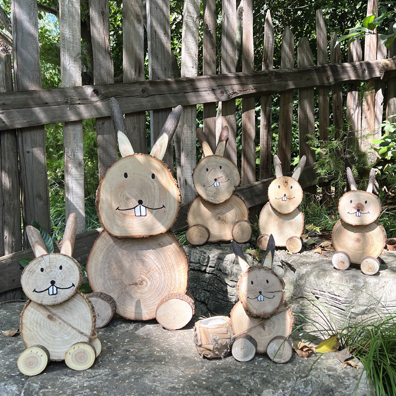创意实木小兔子卡通造型多肉花盆幼儿园装饰花园庭院摆件环创道具