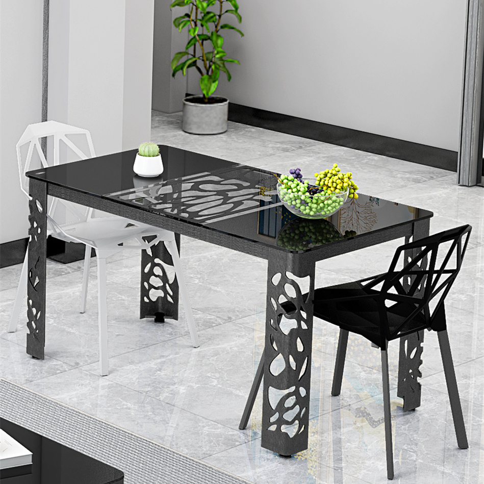 时尚简约现代餐桌椅组合钢化玻璃铁艺个性餐台长方形小户型包邮