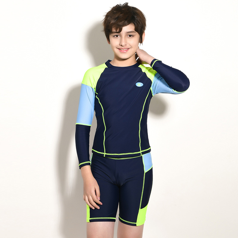 新款2022年新款儿童泳衣男童泳衣中大童长袖分体俩件套9-15岁