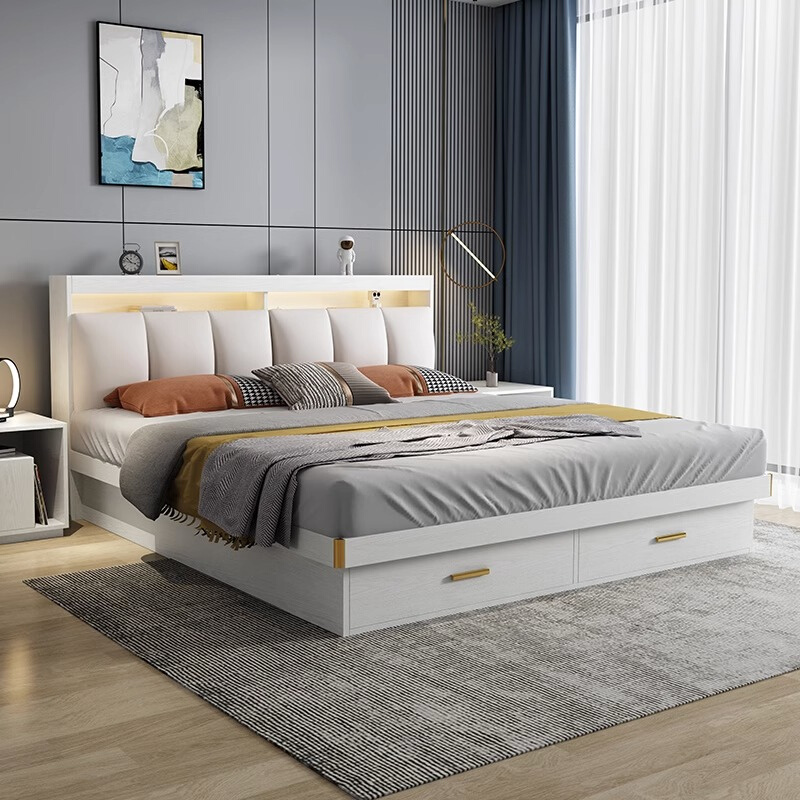 现代简约高端品牌加厚纯实木床1米5高箱储物床家用主卧双人婚床