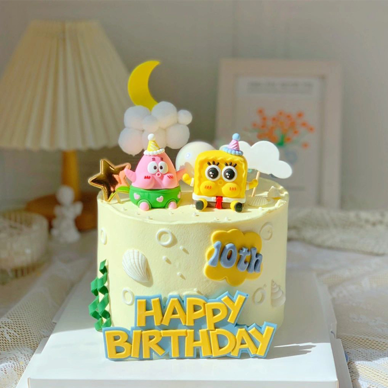 儿童创意生日蛋糕装饰海绵宝宝派大星摆件可爱卡通男孩插牌插件