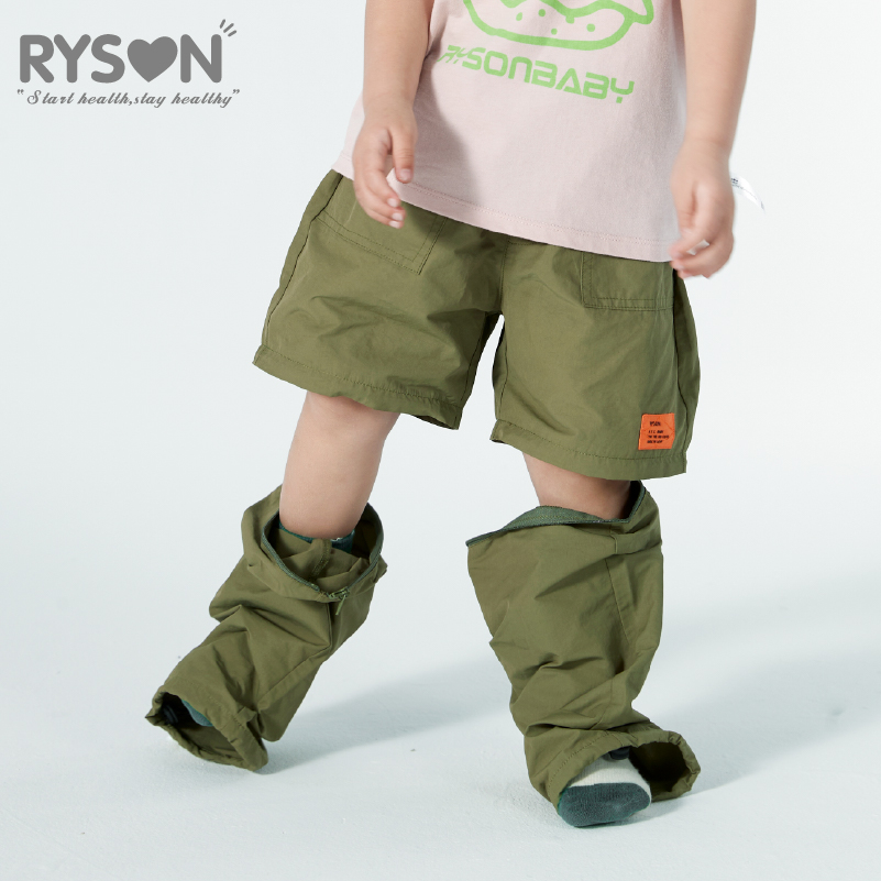 RYSON潮童装夏季军绿色可脱卸两穿防蚊宽松束脚轻薄快干长短裤