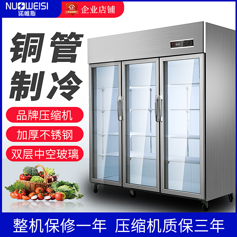 诺唯斯三开门冷藏展示柜商用冰箱蔬菜水果串串茶叶三门立式保鲜柜
