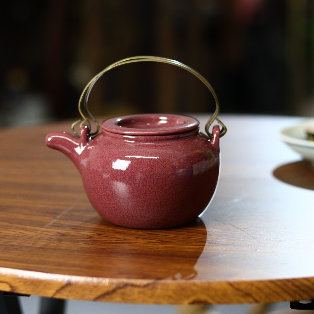 新款早期乐锦石款宜兴紫砂壶紫红色冰裂釉提梁壶茶壶复古功夫茶壶