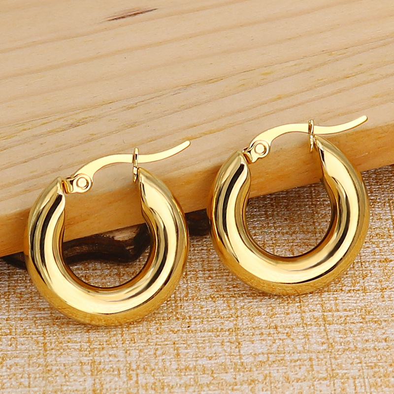 Surgical Steel Gold Tone Women Chunky Hoops Earrings Gift