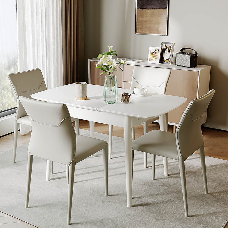 双虎 岩板餐桌现代简约轻奢家用折叠小户型可伸缩餐桌椅组合23705
