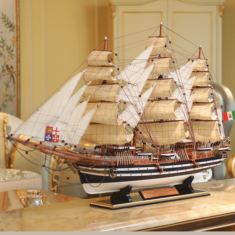 欧式实木帆船模型一帆风顺摆件客厅装饰大型工艺木船开业乔迁礼物