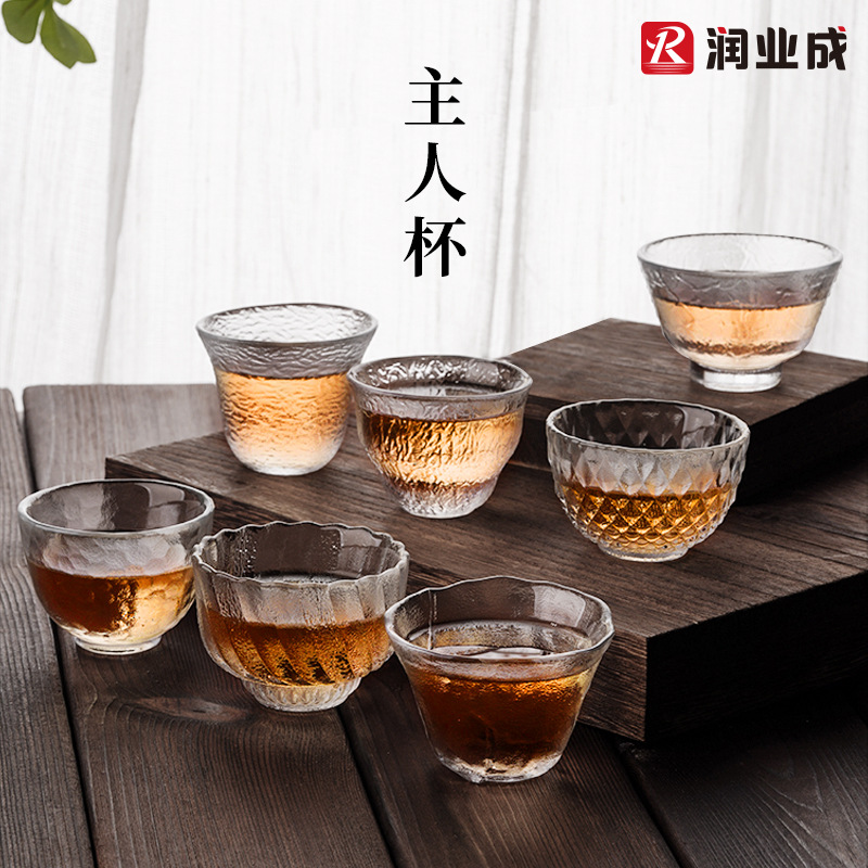 日式冰川纹玻璃小茶杯锤纹杯玻璃品茗杯初雪主人杯单杯闻香杯