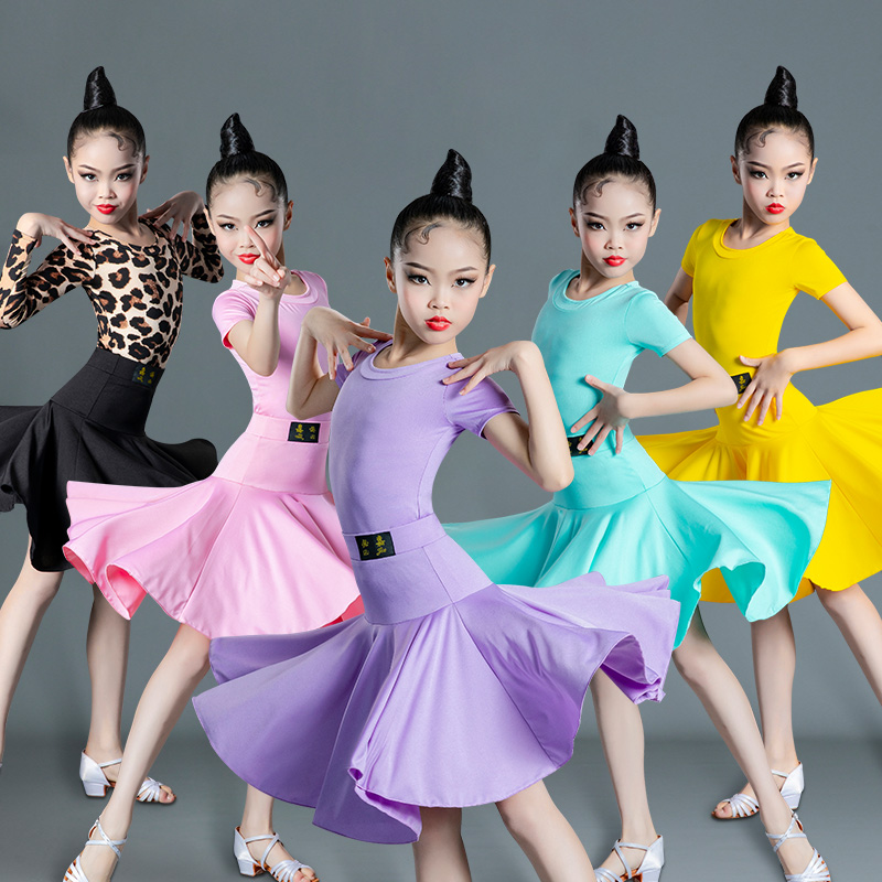2024夏季新款儿童拉丁舞服女童舞蹈服练功服专业比赛服短袖演出服