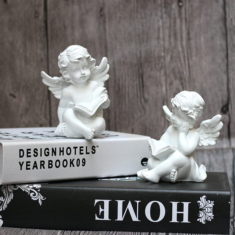 欧式创意看书天使摆件可爱小天使人物树脂工艺品儿童房书桌装饰品