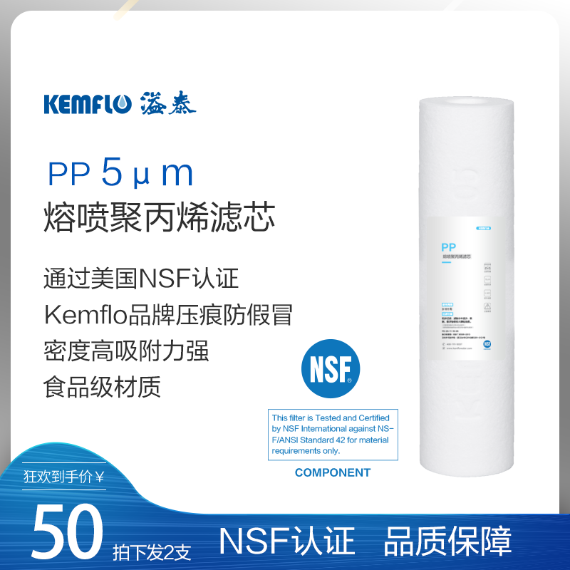 溢泰Kemflo10寸PP棉家/商用净水纯水机NSF认证滤芯PS05/01(两支)