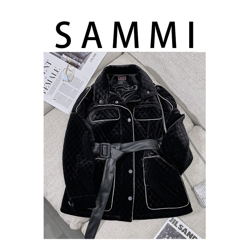 SAMMI8697新春款黑色中长款名媛外套女春冬款时尚百搭高级感法式