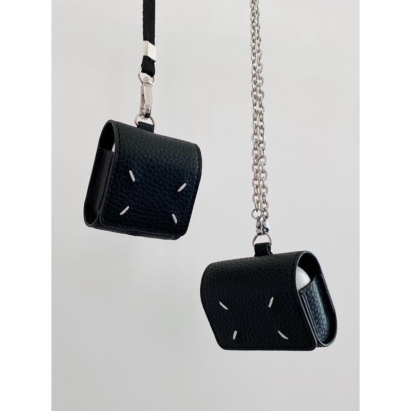 MOKASTUDIOS自制创意简约黑色缝线耳机保护皮套适用于苹果airpodspro23代链条可斜挎挂脖软壳防摔个性时髦