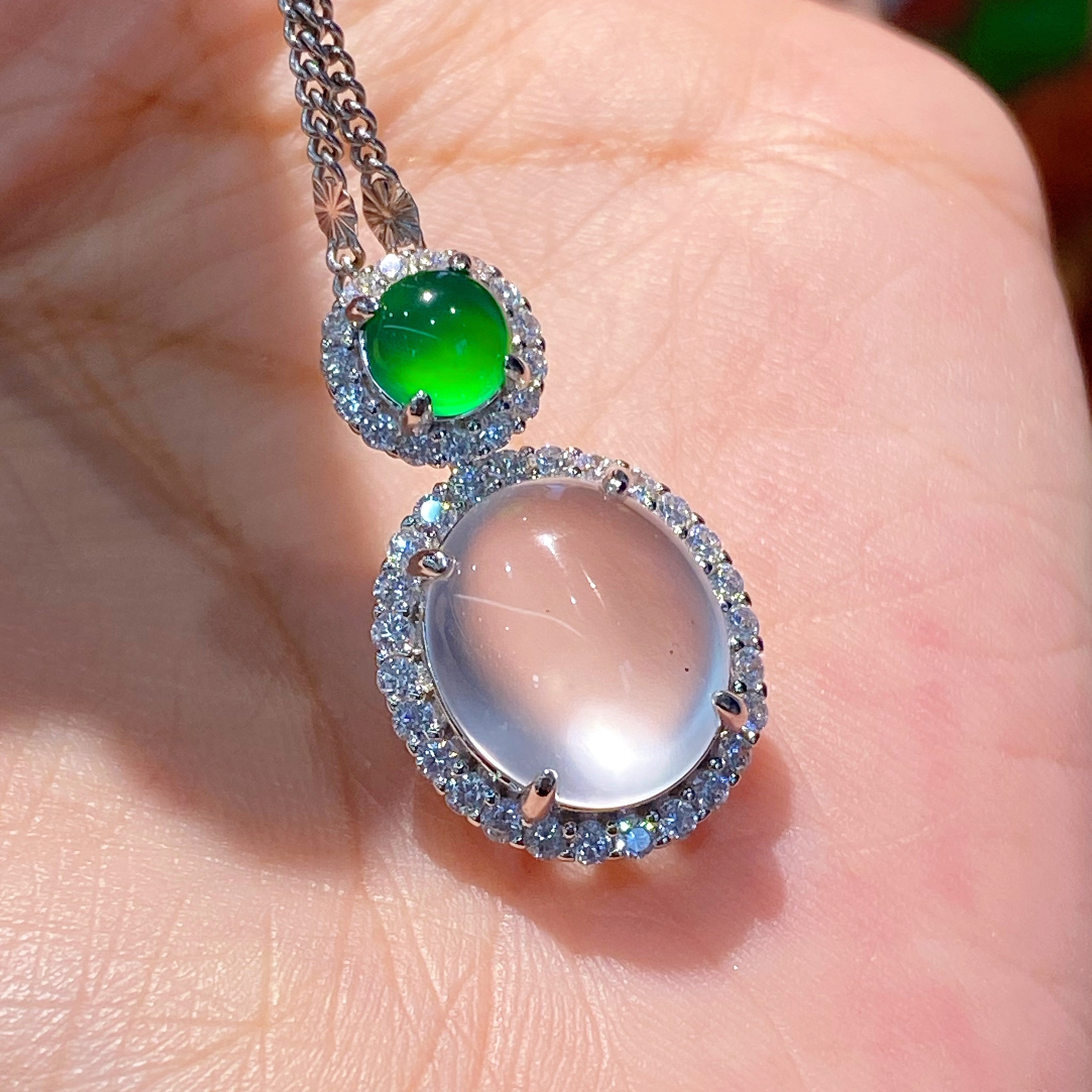 VISING珠宝天然玻璃种石英质玉水沫玉鸽子蛋吊坠项链媲美翡翠