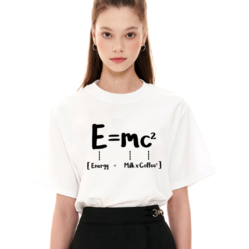 欧美创意字母印花T恤女2023夏季新款爱因斯坦能量守恒定律短袖男