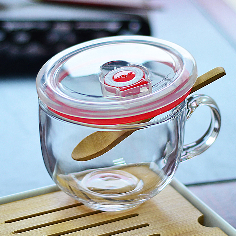 燕麦片碗马克杯早餐杯钢化玻璃可微波带盖勺便携大容量咖啡甜品碗