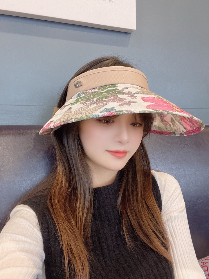 韩国进口代购夏花朵防晒帽子防紫外线大檐显脸小发箍遮阳空顶帽子