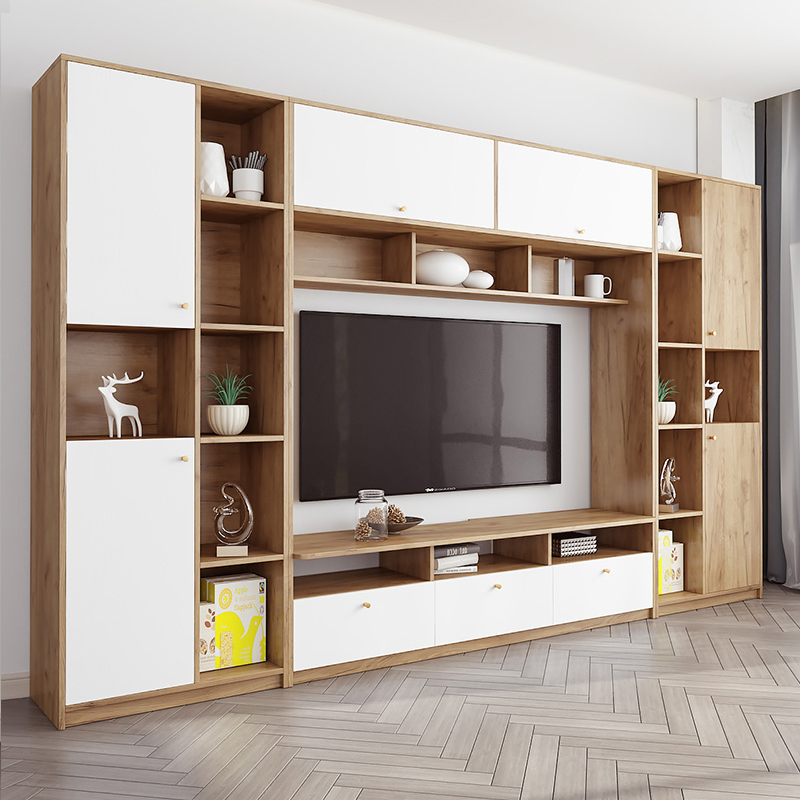 定制实木电视柜组合墙柜简约型北欧客厅背景高柜电视机柜储物柜子