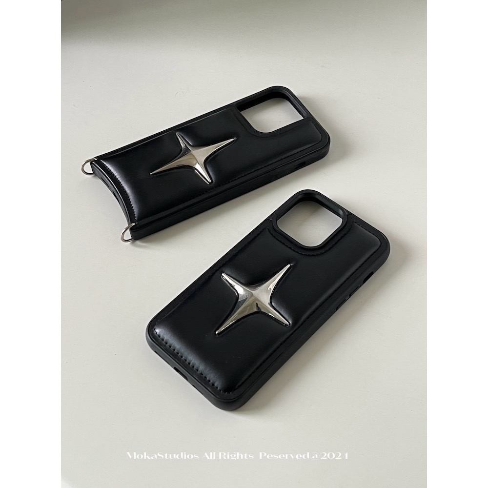MOKASTUDIOS原创小众设计时髦暗黑极简高级感15promax皮质手机壳14pro面包壳可斜挎链条13pro全包保护套个性