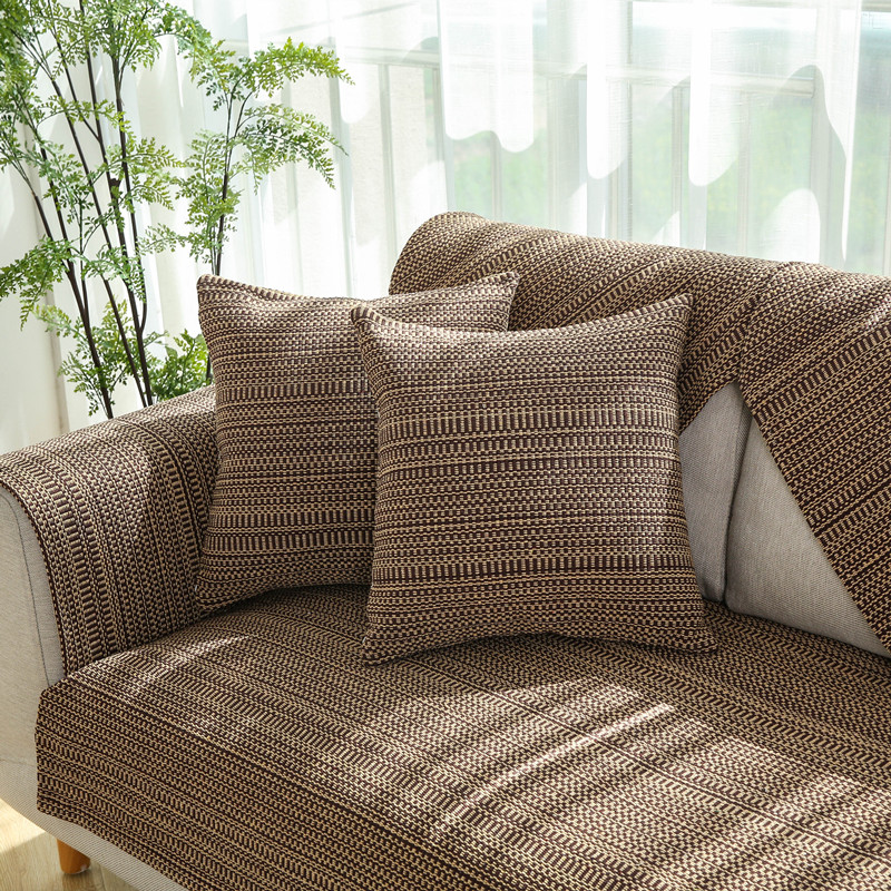 棉麻亚麻编织加厚北欧沙发垫四季通用坐垫布艺防滑简约中式纯色