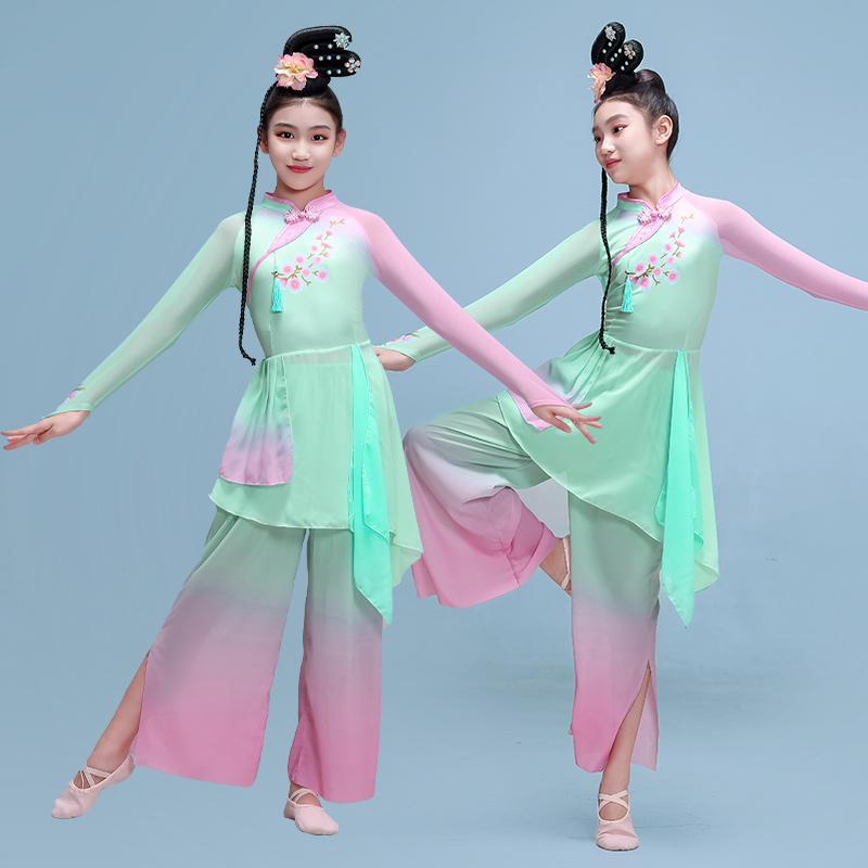 现货速发淡妆浓抹总相宜舞蹈服儿童扇子舞飘逸中国风女童群舞古典