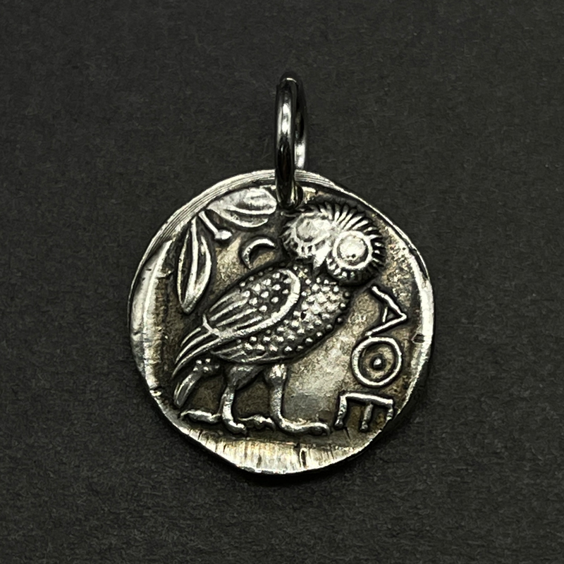 复刻希腊银币镀银智慧女神雅典娜项链猫头鹰古币吊坠水瓶座守护神