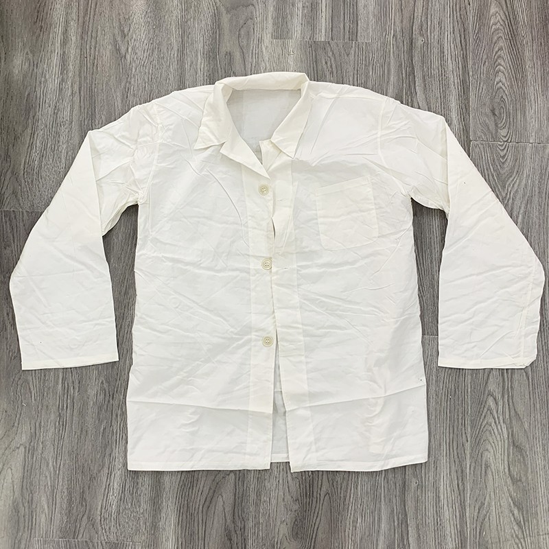 卫生单上衣男士冬夏季单排扣宽松纯棉布长袖衬衣秋季休闲本白衬衫