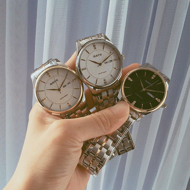 雷特RATE手表广东直销情侣钢带手表间金男女士腕表防水日历表