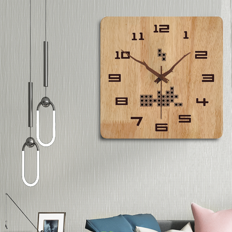 原木风挂钟客厅装饰创意简约实木钟表电表箱免钉静音石英钟定制
