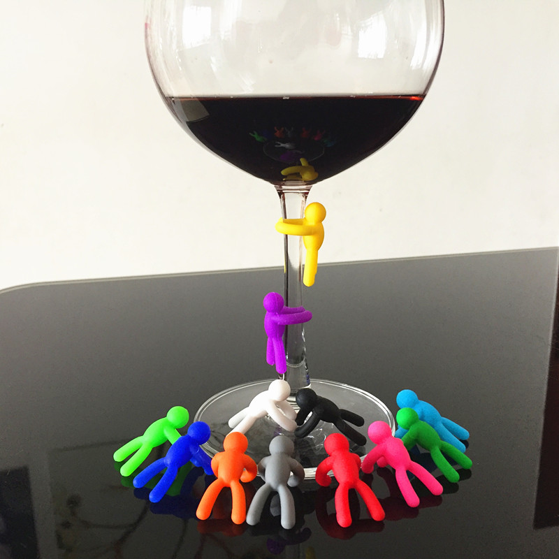 热卖创意硅胶小人红酒杯标记派对酒杯识别标签水杯区分器杯子记号