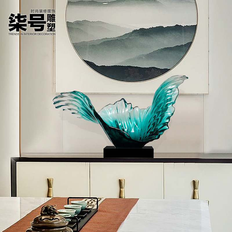 山清水秀仿琉璃透明抽象雕塑办公室桌面摆件简约现代酒店软装饰品