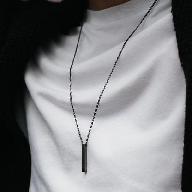 hot classic Rectangle Pendant Necklace men Stainless Steel