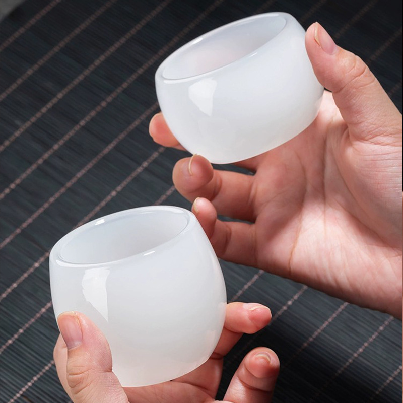 新中式白色琉璃茶杯高颜值玻璃茗杯小茶盏主人杯功夫茶具单杯