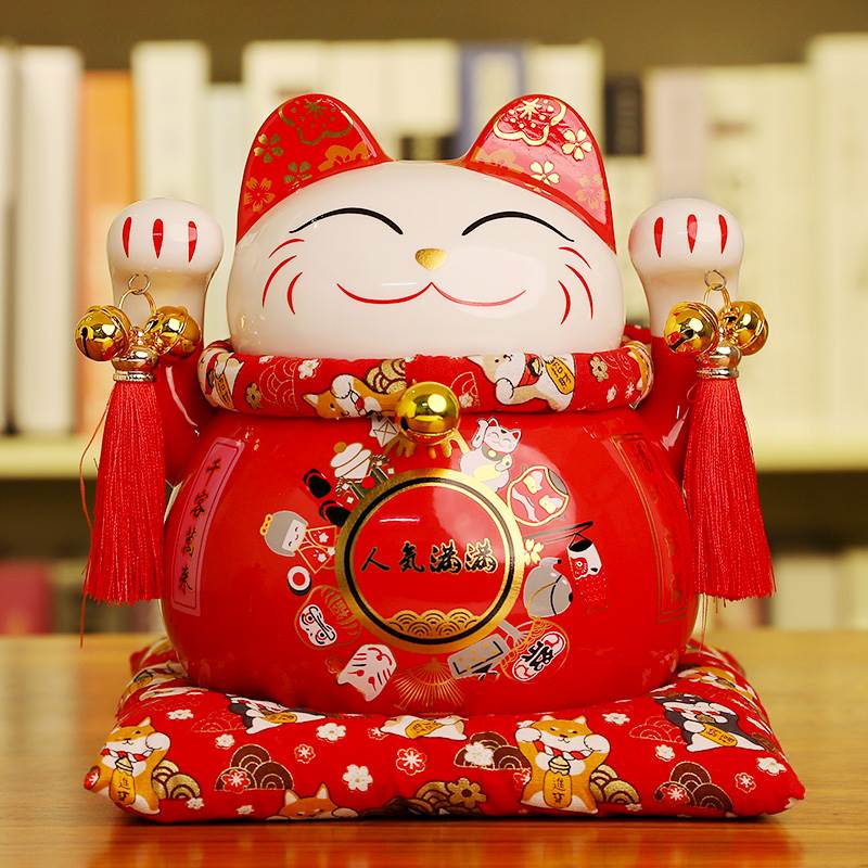 尚庄招财猫摆件开业陶瓷存钱储蓄罐红色发财猫生日店铺创意礼品