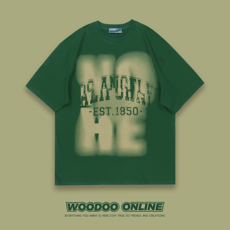 一八五零 WOODOO 设计师品牌 复古扎染字母街头透气 男女T恤