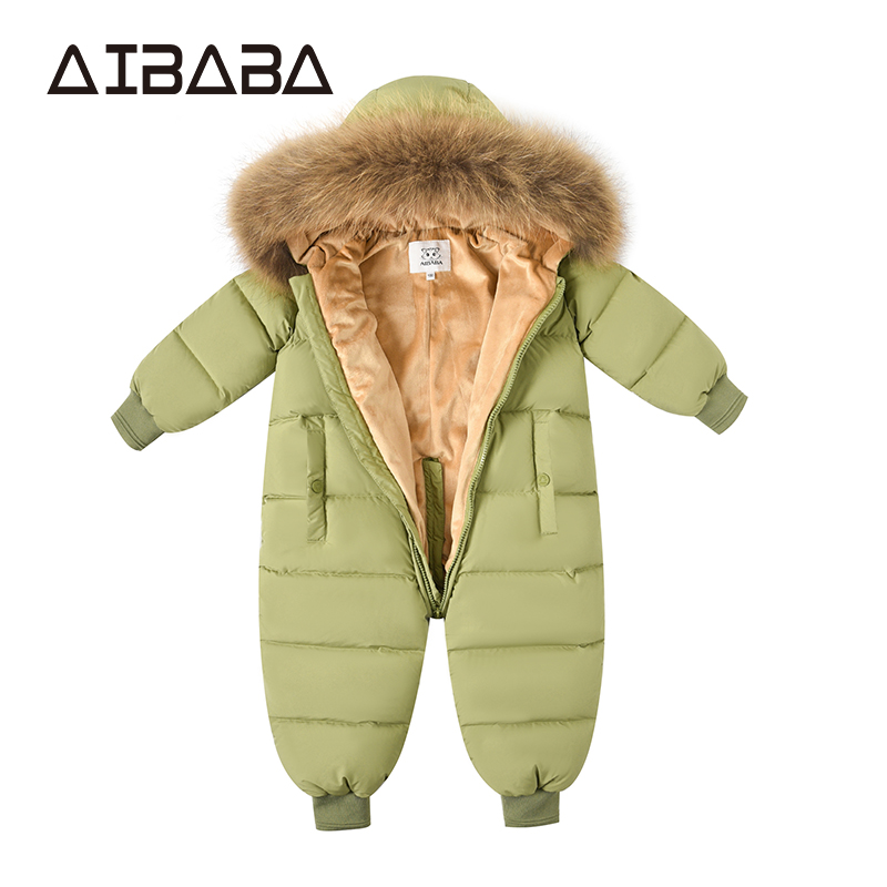 AIBABA婴儿连体羽绒服男女宝宝冬季羽绒哈衣儿童加厚外出服抱抱服