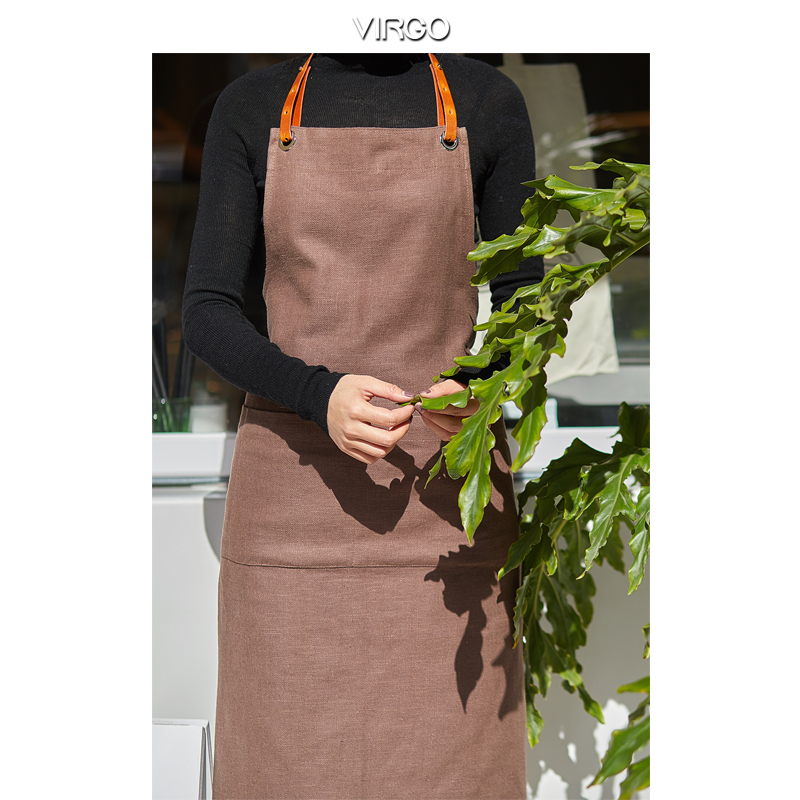 virgo studio 花艺师咖啡师美容美甲餐厅棉麻简约日式围裙定制log