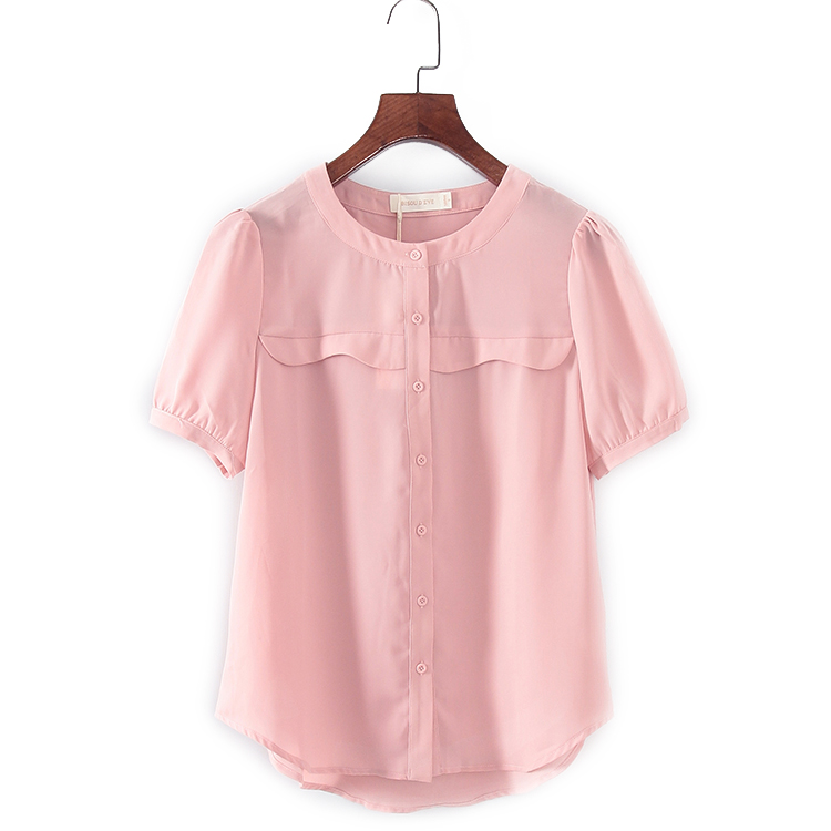 碧系列 夏季新品专柜女装库存折扣J简约休闲风粉色短袖衬衫F1111D