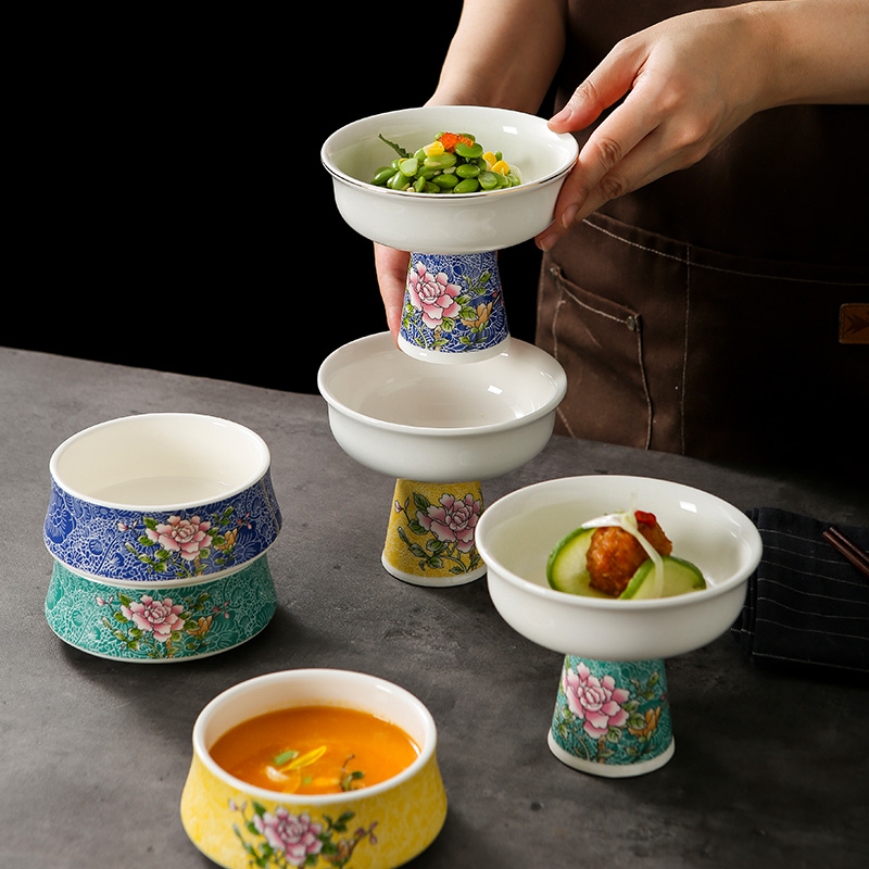 新中式火锅创意古代宫廷国风复古小碗娘惹餐具陶瓷高脚汤圆甜品碗